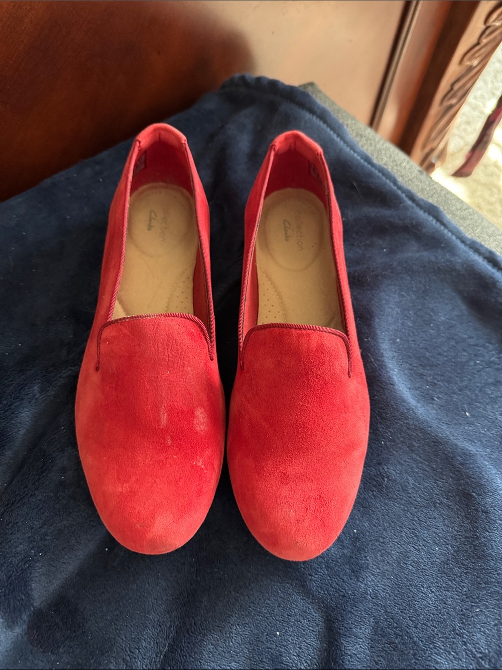 Clarks Women's Red Suede Slip-On Loafers